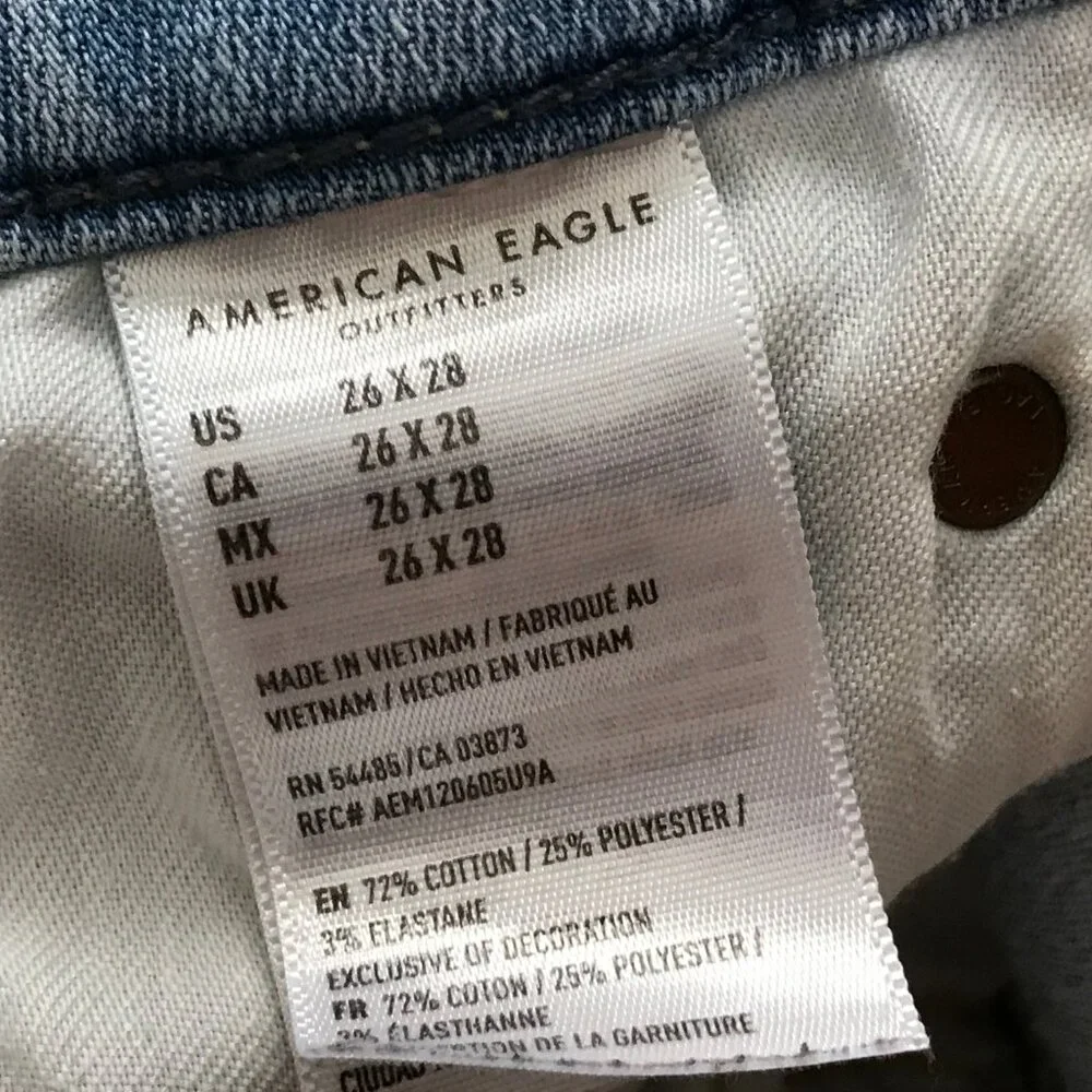 American Eagle Jeans Mens 26x28 Next Level Airflex Slim Mid Rise Light Wash‎